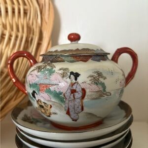 Elegant Japanese Teapot with Red Accents